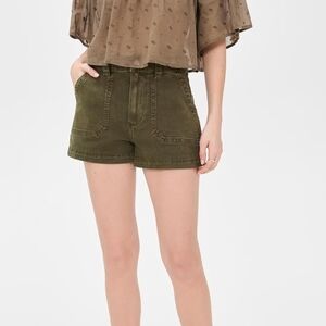 PAIGE Olive Green High-Rise Utility Shorts